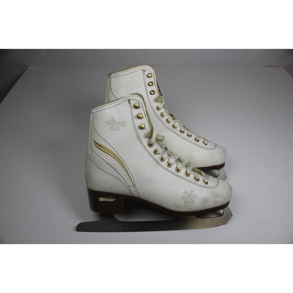 Lake Placid Alpine 800 Womens US 7 Figure Ice Skates Boots White Vinyl Lace Up